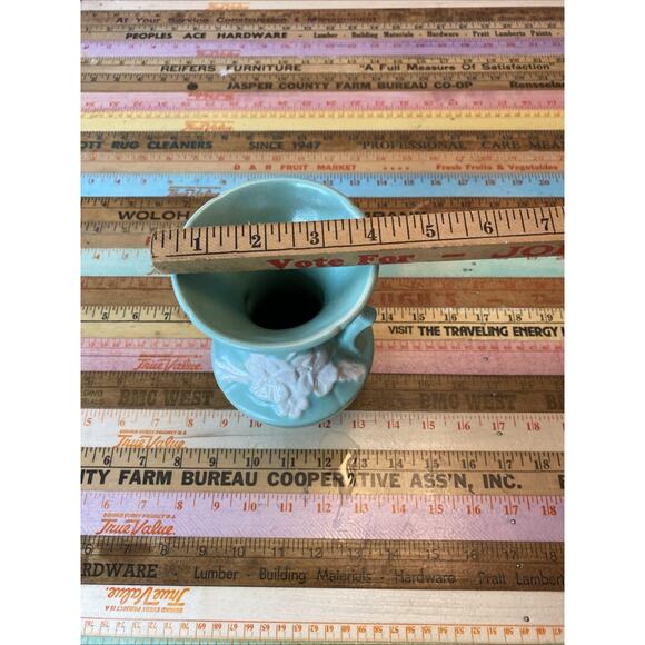 Vtg Weller Pottery Vase Double Handle Blue Floral Bouquet 30s Art Deco Nouveau - Picture 10 of 12